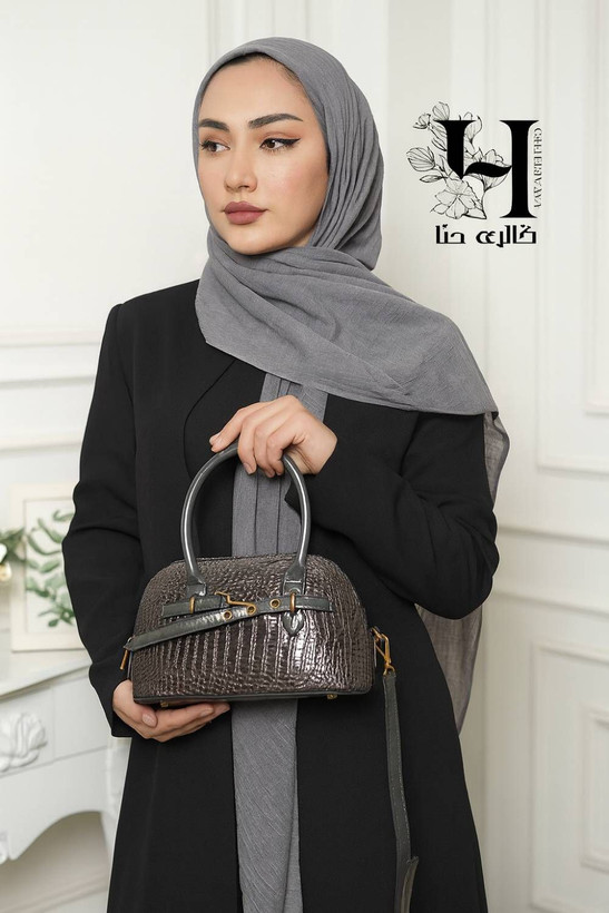 کیف زنانه چرم کوروکودیل طوسی براق کد ۸۰۴