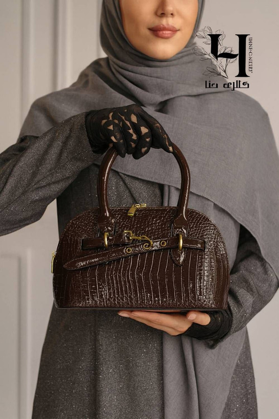 کیف زنانه چرم کوروکودیل قهوه ای تیره براق کد ۸۰۴